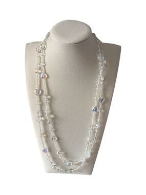 Source Unknown Iridescent Heart Long Beaded Necklace - White